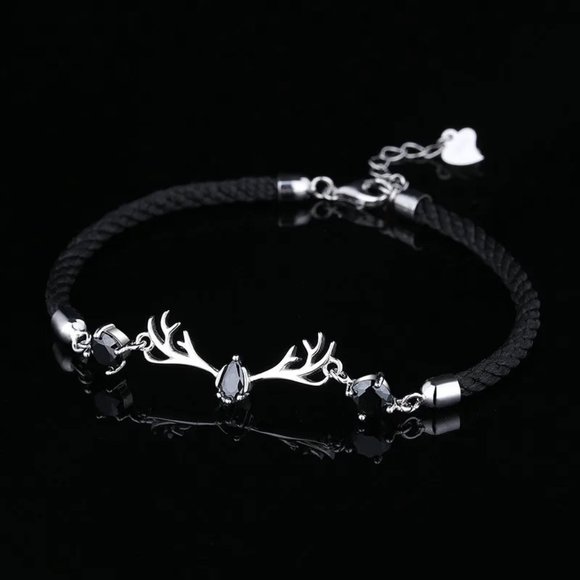 Stunning Ladies Black & Solid .925 Sterling Silver Deer Cubic Zirconia Bracelet - Picture 3 of 5